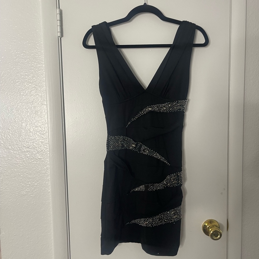 black and crystal mini dress